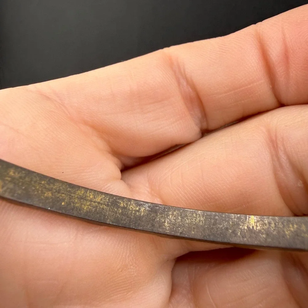Vintage Brass Bangle Bracelet Gold White Mother of Pearl Inlay 8.5 Inch